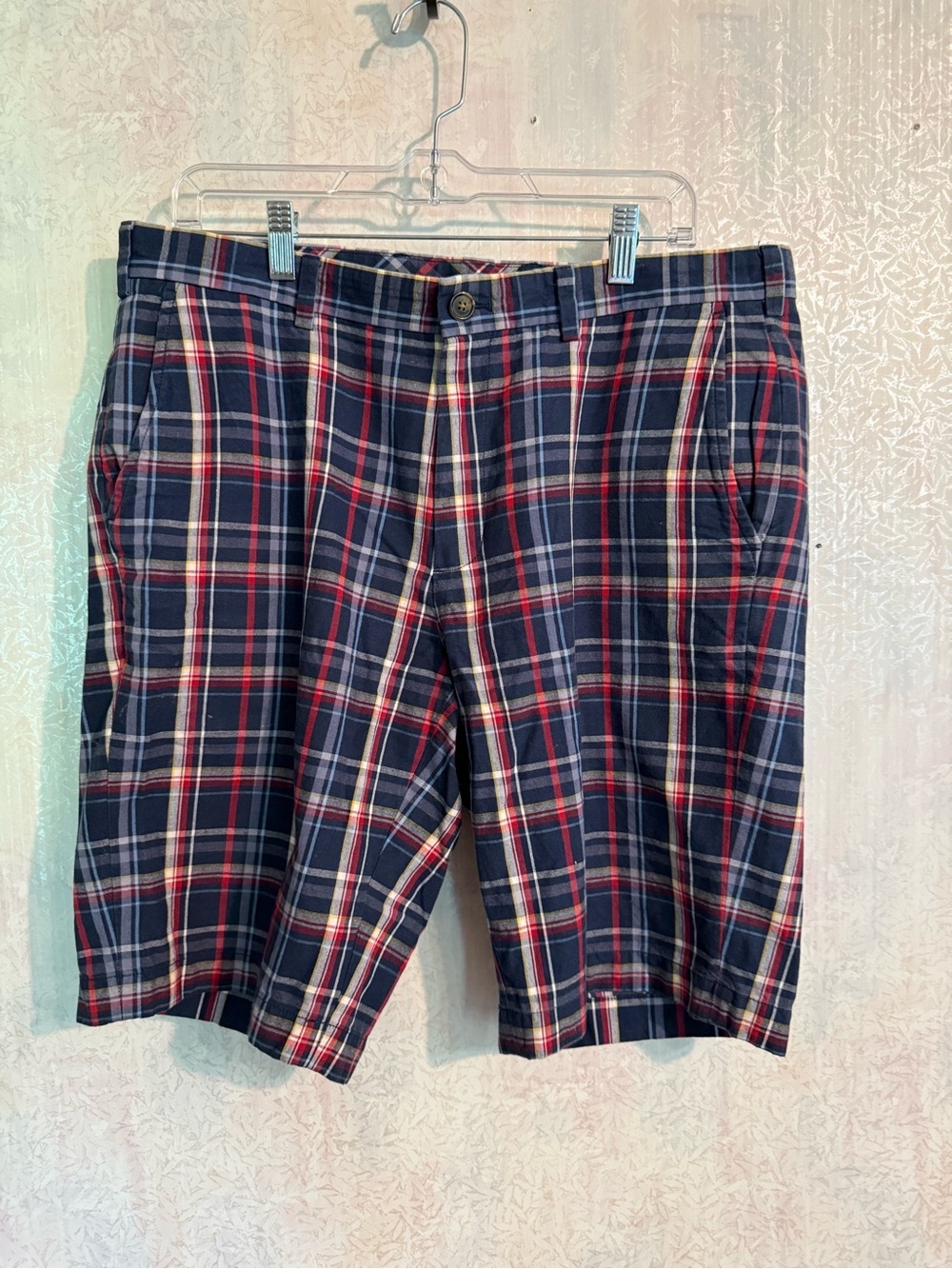 Vintage 346 Brooks Brothers Navy Plaid Flat Front Shorts, 100% Cotton, Golf